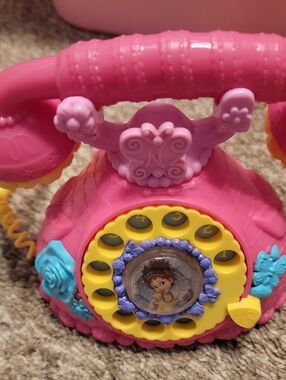 DISNEY FANCY nancy Working Phone Pink Kids Toy Rotary Phone with Yellow Dial